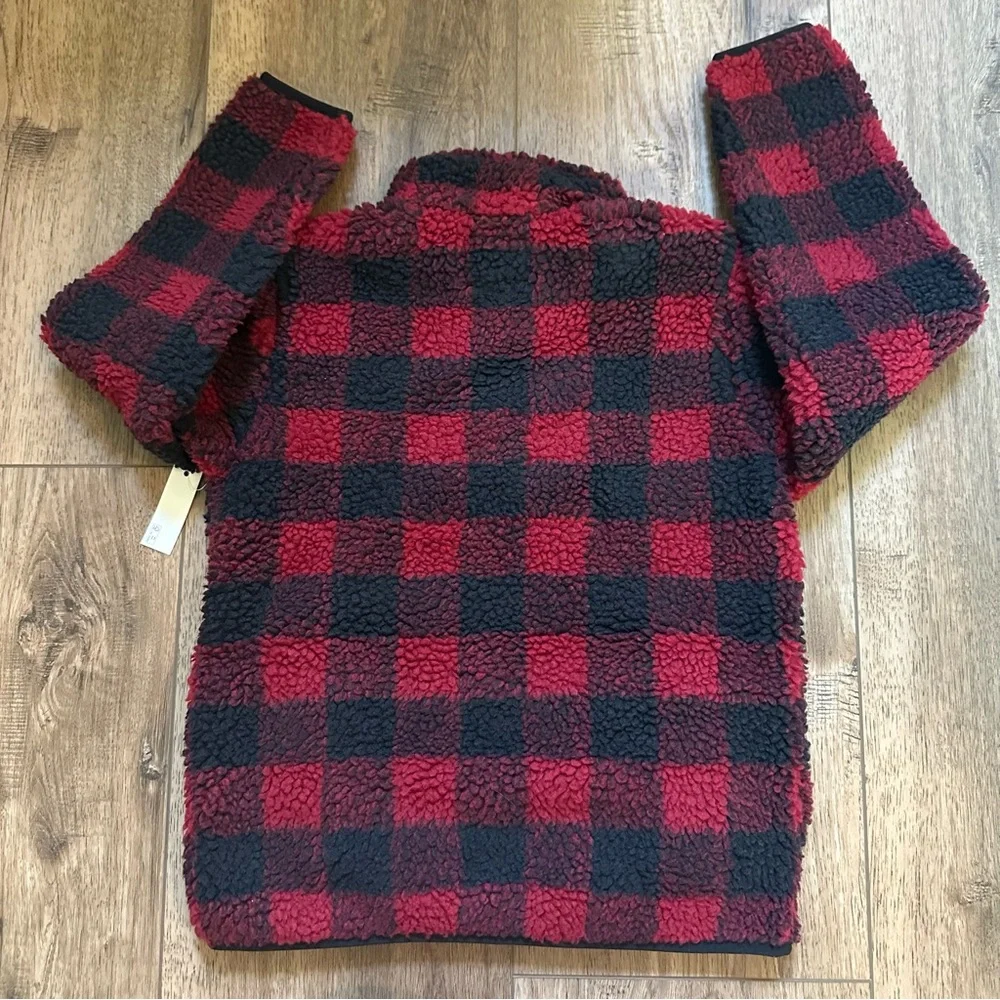 NEW! Kid’s Amazon Essentials Buffalo Plaid Quarter Zip Sherpa Pullover, Sm (6/7)